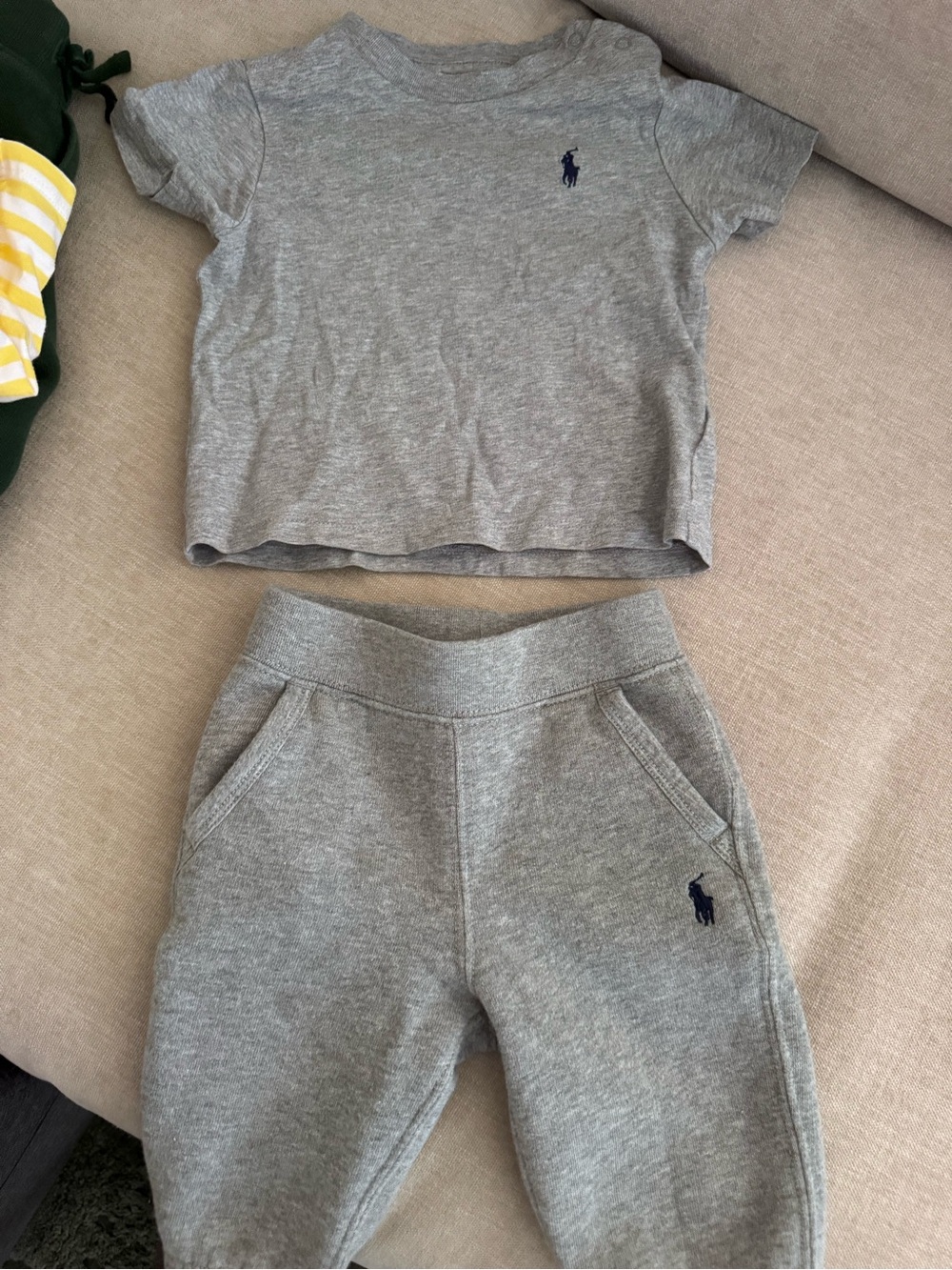 Ralph Lauren Grey Kids Sweatpants & Tee Set with Navy Polo Logos